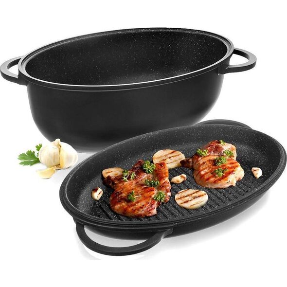 Orion Brytfanna granitowa owalna do pieczenia smażenia patelnia grillowa 2w1 10 l GRANDE
