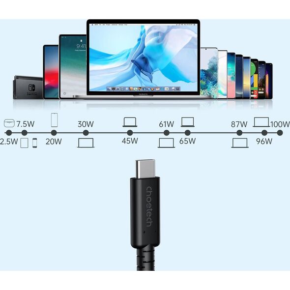 Kabel USB Choetech USB-C - USB-C 0.8 m Czarny (XCC-1028)