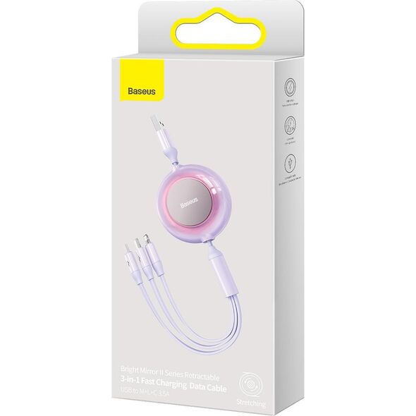 Kabel USB Baseus USB-A - USB-C + microUSB + Lightning 1.1 m Fioletowy (BSU3386PRP)
