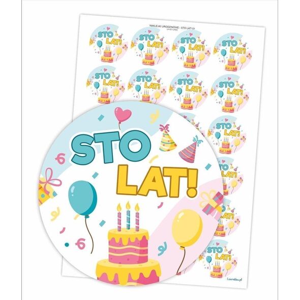LearnHow Naklejki urodzinowe - Sto lat! 24szt