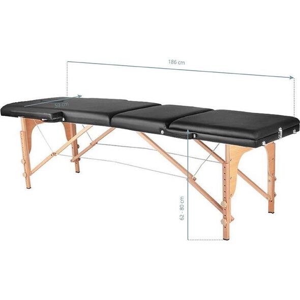 Activeshop STÓŁ SKŁADANY DO MASAŻU WOOD KOMFORT ACTIV FIZJO 3 SEGMENTOWE CZARNY