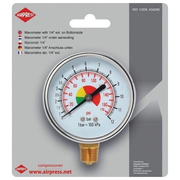 Airpress MANOMETR 1/4 " Z DOLNYM GWINTEM AIRPRESS