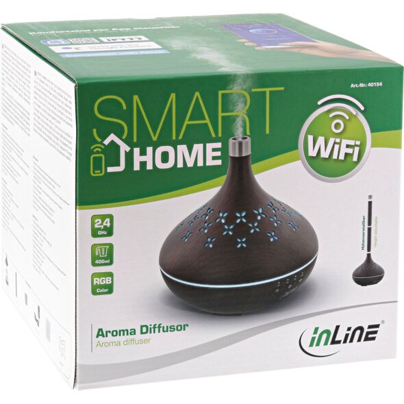 Dyfuzor zapachowy InLine SmartHome Ultrasonic Aroma Diffuser, Humidifier, Ambient Light, Google Home and Amazon Alexa compatible