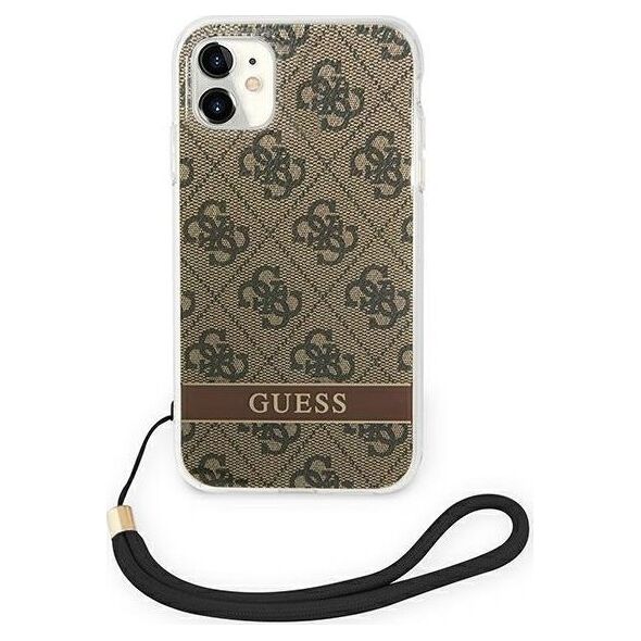 Guess Etui Guess do iPhone 11 brązowy hardcase 4G Print Strap