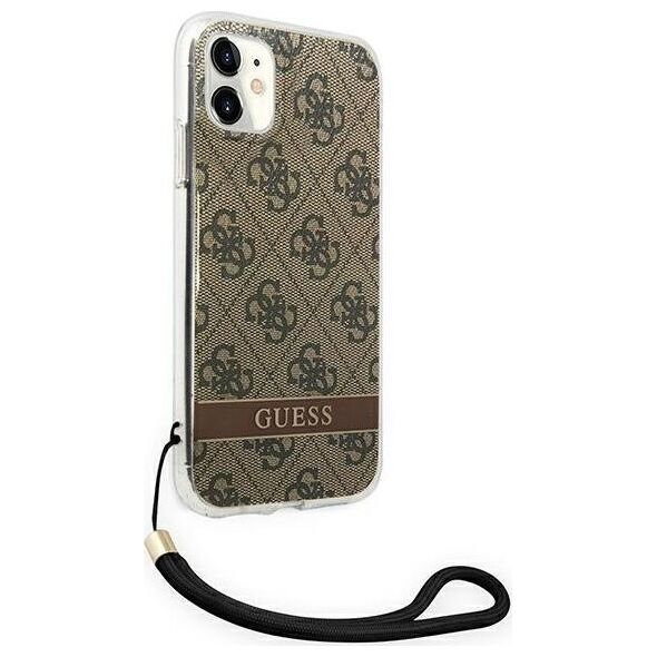Guess Etui Guess do iPhone 11 brązowy hardcase 4G Print Strap