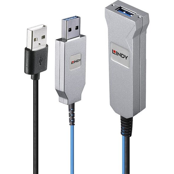 Kabel USB Lindy USB-A - 2x USB-A 30 m Niebieski (43345)