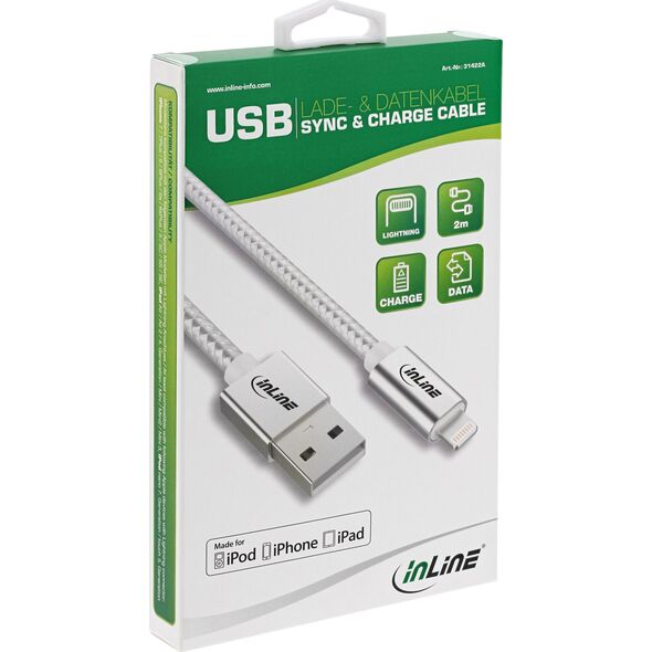 Kabel USB InLine USB-A - Lightning 1 m Biały (31411A)