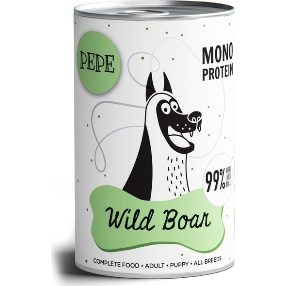 Paka Zwierzaka Mokra karma PEPE MONO PROTEIN Wild Boar (dziczyzna) 400g