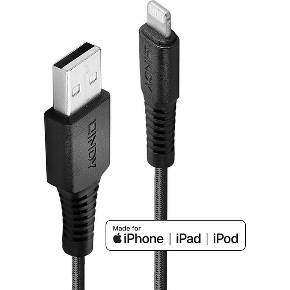 Kabel USB Lindy USB-A - Lightning 0.5 m Czarny (31290)