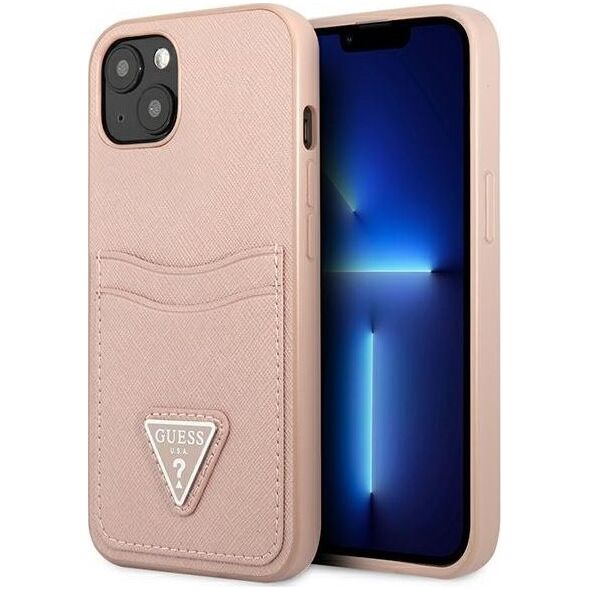 Guess Guess GUHCP13SPSATPP iPhone 13 mini 5,4" różowy/pink hardcase SaffianoTriangle Logo Cardslot