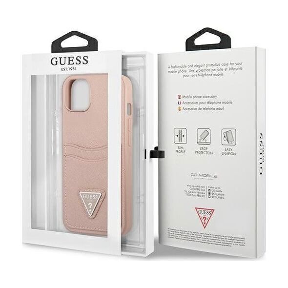 Guess Guess GUHCP13SPSATPP iPhone 13 mini 5,4" różowy/pink hardcase SaffianoTriangle Logo Cardslot