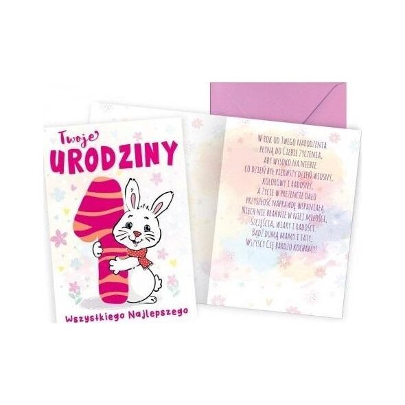 KUKARTKA Karnet B6 Urodziny 1 zajączek