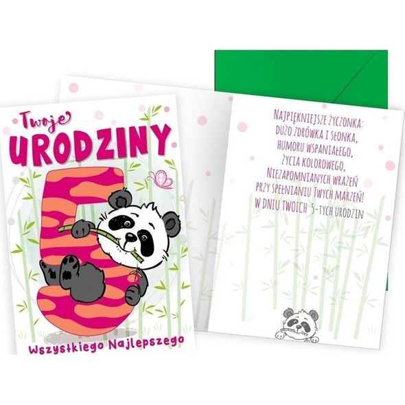 KUKARTKA Karnet B6 Urodziny 5 panda