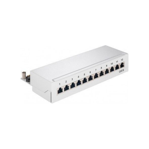 Goobay CAT 6 panel krosowy mini/biurkowy, 12 portów - Wersja kolorystyczna Szary