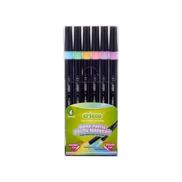 Cricco Pisaki pastelowe pędzelkowe dwustronne Cricco 6 kolorów pvc etui  [0|0]