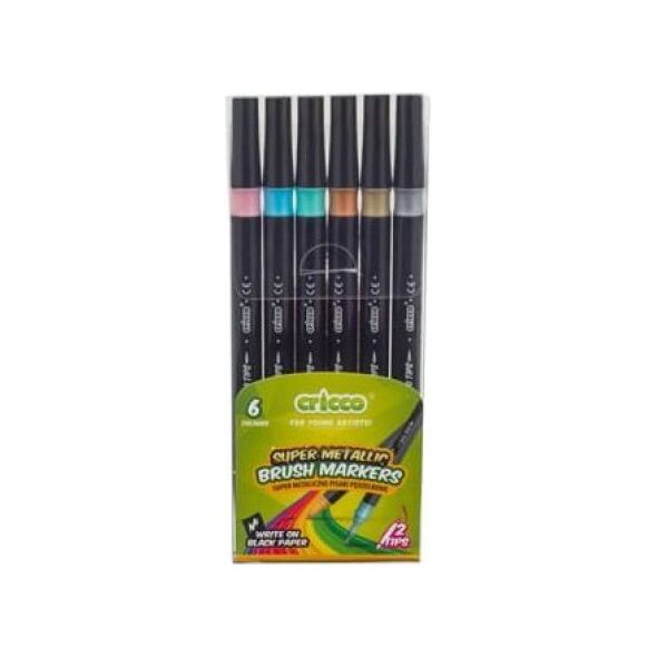 Cricco Pisaki metaliczne pędzelkowe dwustronne Cricco 6 kolorów pvc etui  [0|0]