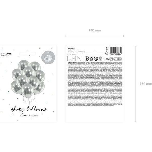 Balony Glossy 30cm, srebrny (1 op. / 10 szt.)