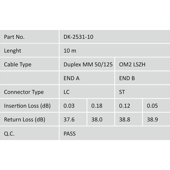 Digitus LWL Patchkabel, LC/ST MM, OM2, 50/125 µ, Duplex 10m