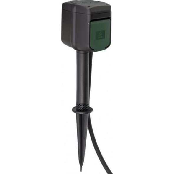 Brennenstuhl Brennenstuhl Connect WiFi garden socket 2-way, with ground spike and mounting plate, socket strip (black/green, 10 meters, timer, voice control)
