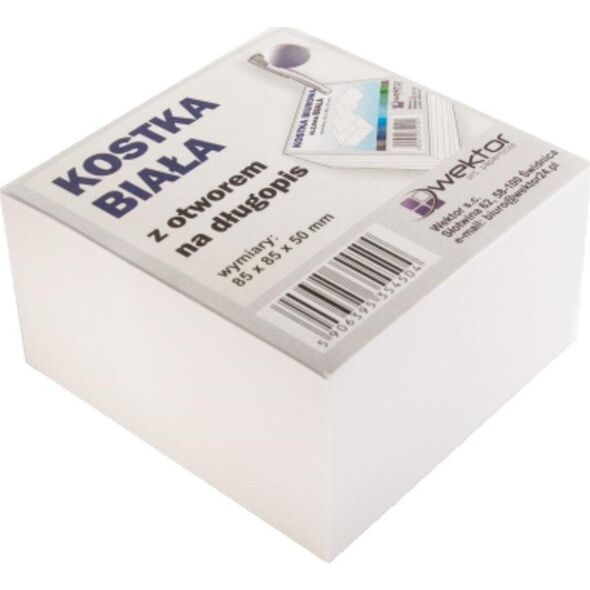 Wektor Kostka klejona biała 85x85mm 5cm otwór na długopis