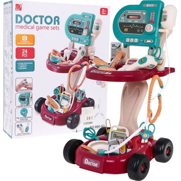 Ramiz Zestaw lekarski dla dzieci 3+ Wózek + panel EKG 24 el. Kardiolog Dentysta Ortopeda Pielęgniarka