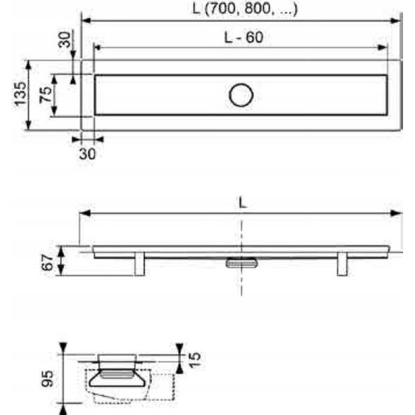 Tece TECElinus - odwodnienie liniowe z rusztem ozdobnym odwracalnym "2 w 1" 700 mm