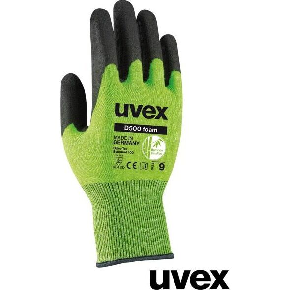 Uvex RUVEX-D500FOAM - Rękawice ochronne, wysoka odporność na ścieranie dzięki innowacyjnej powłoce Soft -Grip 9