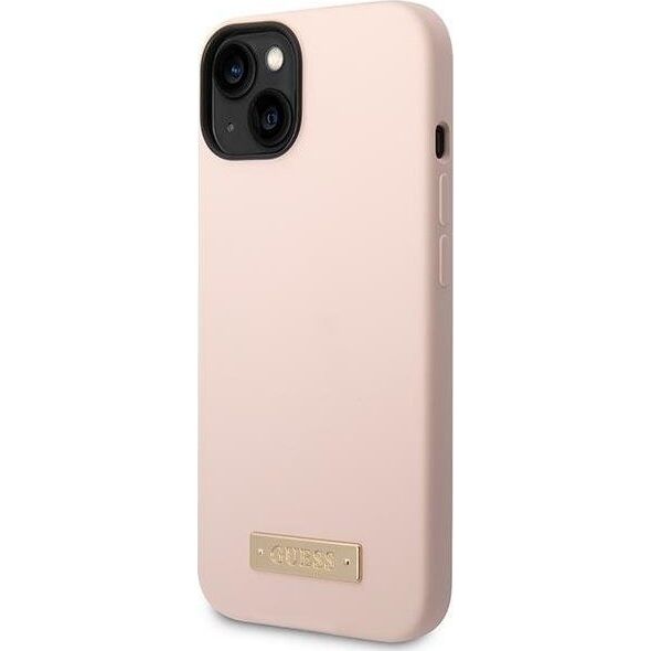 Guess Etui Guess GUHMP14MSBPLP Apple iPhone 14 Plus różowy/pink hard case Silicone Logo Plate MagSafe