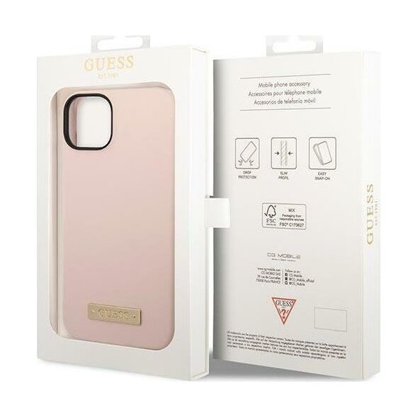 Guess Etui Guess GUHMP14MSBPLP Apple iPhone 14 Plus różowy/pink hard case Silicone Logo Plate MagSafe