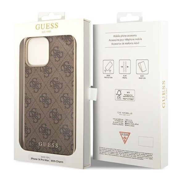 Guess Etui Guess GUHCP14LGF4GBR Apple iPhone 14 Pro brązowy/brown hardcase 4G Charms Collection