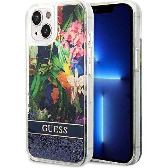 Guess Etui Guess GUHCP14MLFLSB Apple iPhone 14 Plus niebieski/blue hardcase Flower Liquid Glitter
