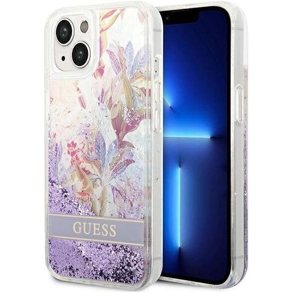 Guess Etui Guess GUHCP14MLFLSU Apple iPhone 14 Plus fioletowy/purple hardcase Flower Liquid Glitter