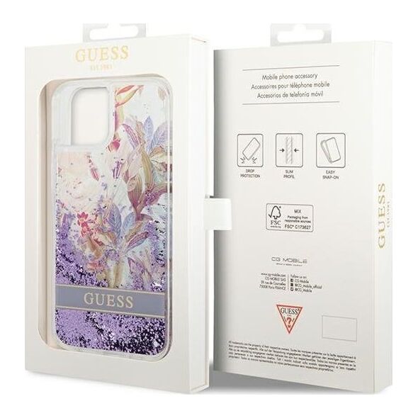 Guess Etui Guess GUHCP14MLFLSU Apple iPhone 14 Plus fioletowy/purple hardcase Flower Liquid Glitter