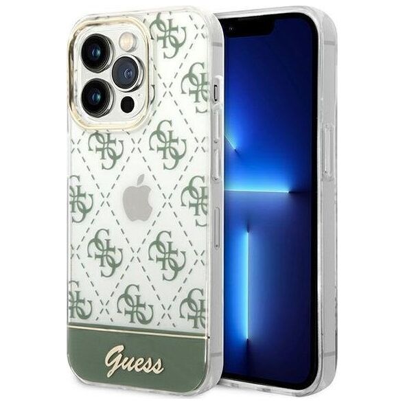 Guess Guess 4G Stripe Script Logo Electroplated Pattern - Etui iPhone 14 Pro Max (Kaki)