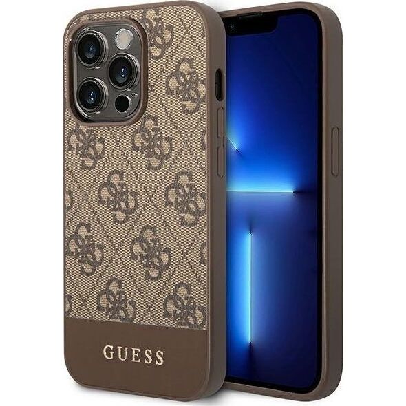 Guess Guess 4G Bottom Stripe Metal Logo Collection - Etui iPhone 14 Pro Max (brązowy)