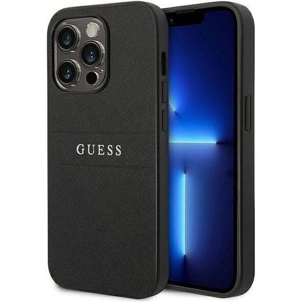 Guess Guess Saffiano Metal Logo Stripes - Etui iPhone 14 Pro (czarny)