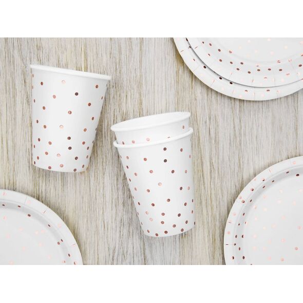 PartyDeco Kubeczki Kropki, biały, 260ml one size