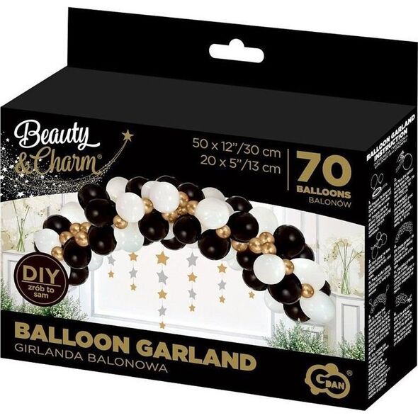 GoDan Girlanda balonowa B&C biało-złoto-czarna 70szt