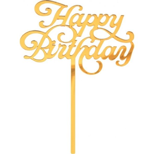 GoDan Dekoracja akrylowa na tort Happy Birthday złota