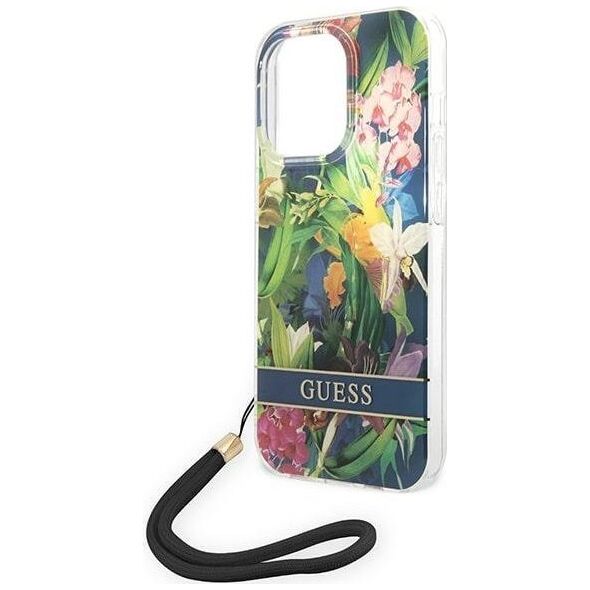 Guess Etui Guess do iPhone 14 Pro 6,1" niebieski/blue hardcase Flower Strap
