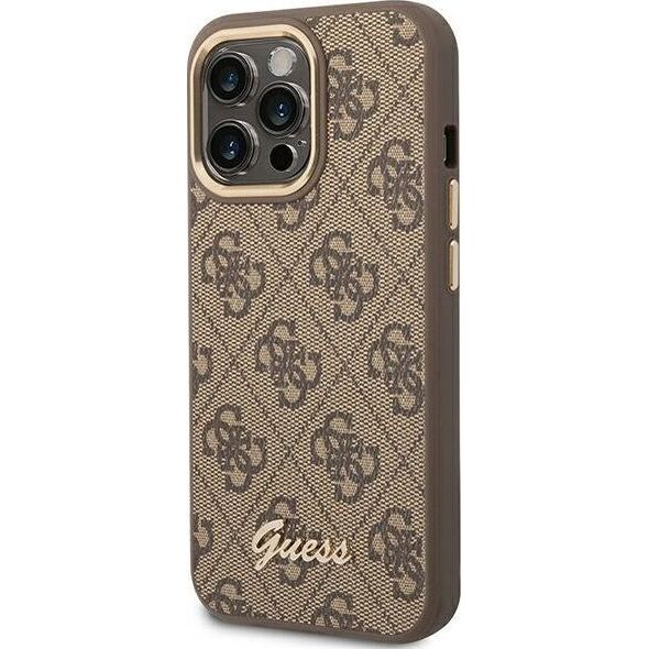 Guess Etui Guess do iPhone 14 Pro Max 6,7" brązowy/brown hard case 4G Vintage Gold Logo