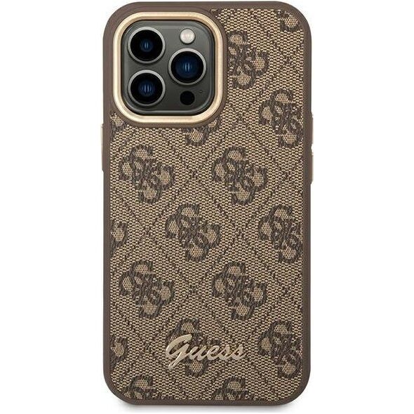 Guess Etui Guess do iPhone 14 Pro Max 6,7" brązowy/brown hard case 4G Vintage Gold Logo
