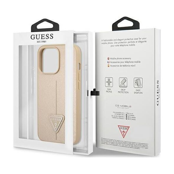 Guess Etui Guess do iPhone 14 Pro Max 6,7" beżowy/beige hardcase SaffianoTriangle Logo