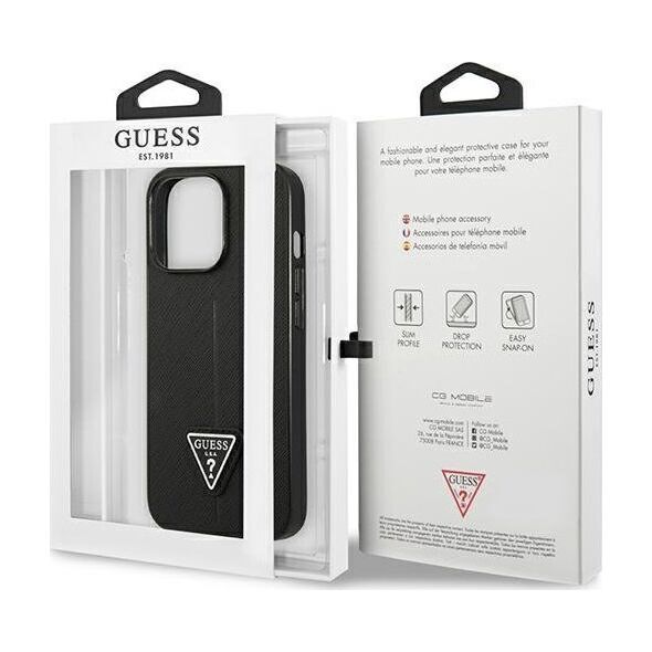 Guess Etui Guess do iPhone 14 Pro 6,1" czarny/black hardcase SaffianoTriangle Logo