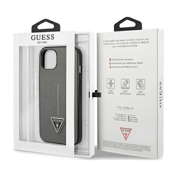 Guess Etui Guess do iPhone 14 Plus 6,7" srebrny/silver hardcase SaffianoTriangle Logo