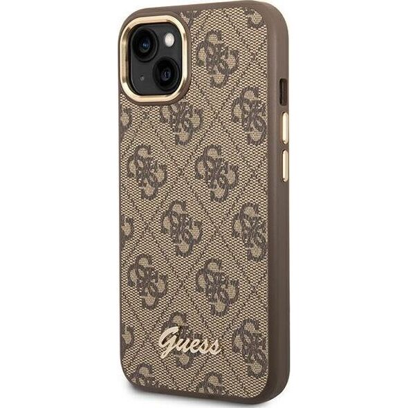Guess Etui Guess do iPhone 14 Plus 6,7" brązowy/brown hard case 4G Vintage Gold Logo