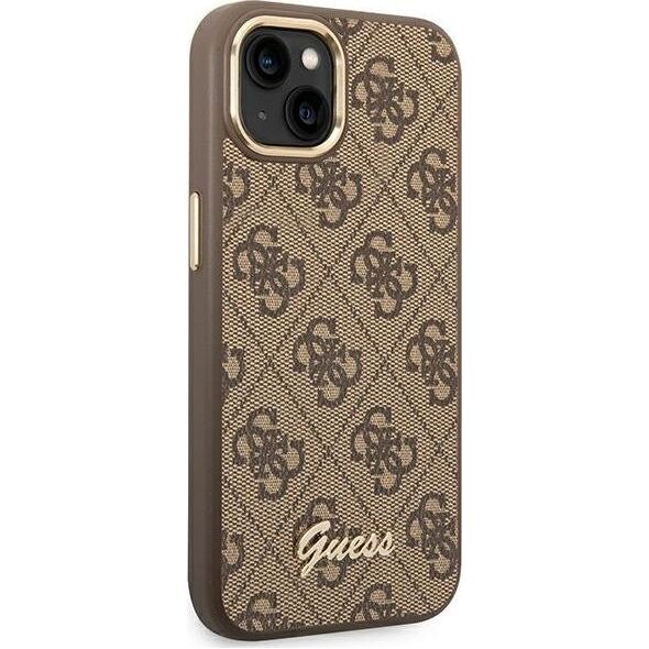 Guess Etui Guess do iPhone 14 Plus 6,7" brązowy/brown hard case 4G Vintage Gold Logo