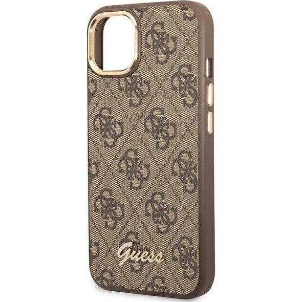 Guess Etui Guess do iPhone 14 Plus 6,7" brązowy/brown hard case 4G Vintage Gold Logo