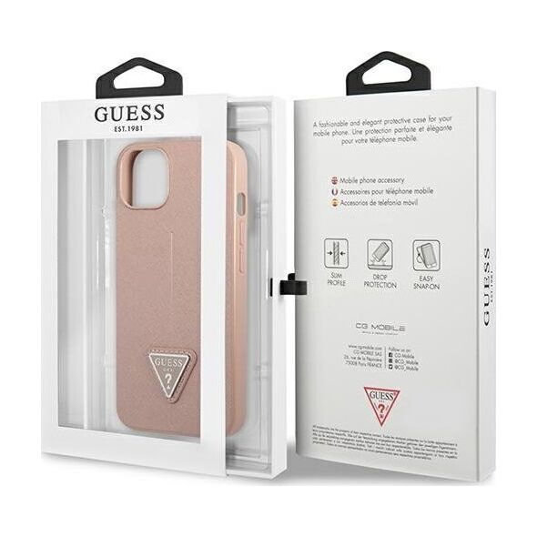 Guess Etui Guess do iPhone 14 Plus 6,7" różowy/pink hardcase SaffianoTriangle Logo