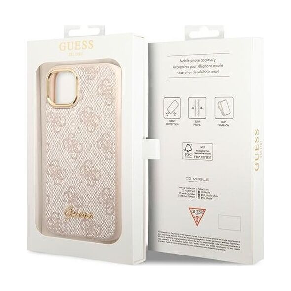 Guess Etui Guess do iPhone 14 Plus 6,7" różowy/pink hard case 4G Vintage Gold Logo